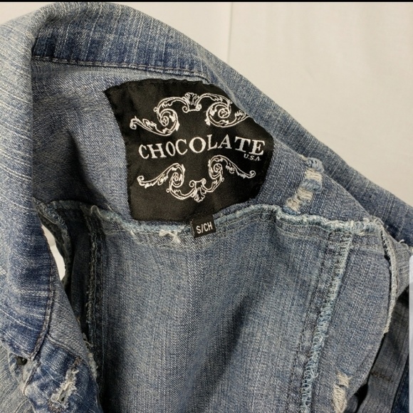 Chocolate Denim Cut Off Spiked Vest - Picture 5 of 6